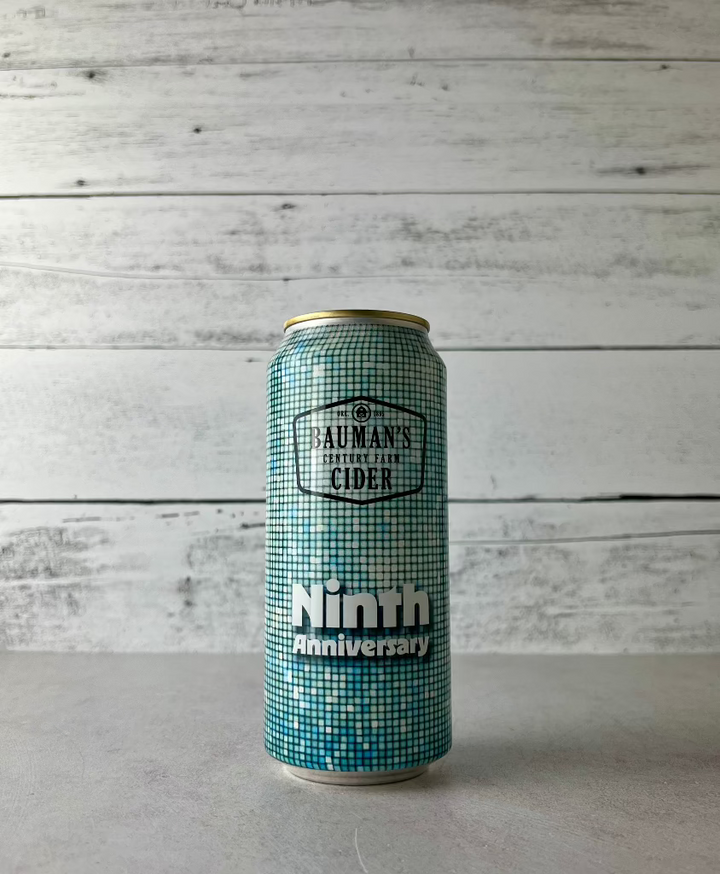 16 oz can of Bauman's Cider Ninth Anniversary