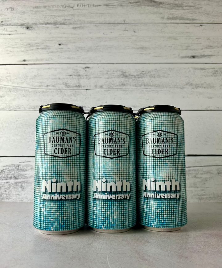 6-pack of 16 oz can of Bauman's Cider Ninth Anniversary