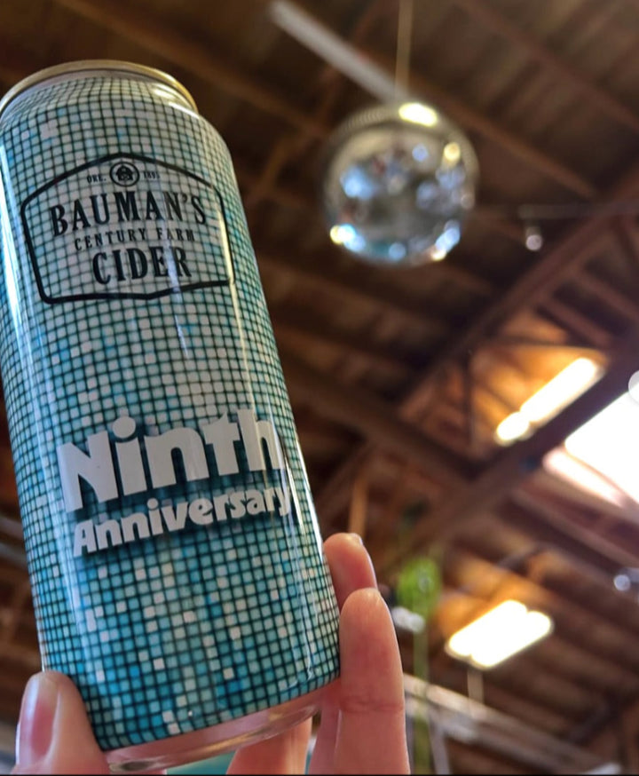 16 oz can of Bauman's Cider Ninth Anniversary