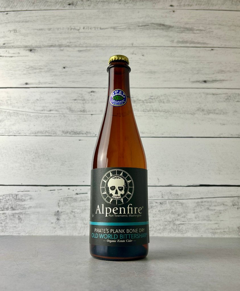 500 mL bottle of Alpenfire Cider Pirate's Plank Bittersharp Organic Cider