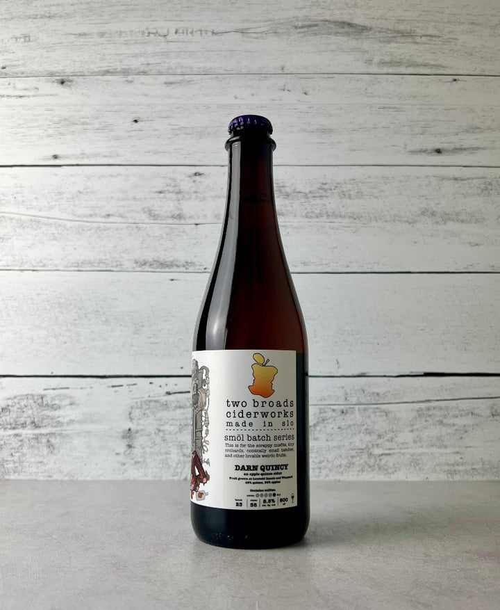 500 mL bottle of Two Broads Ciderworks Darn Quincy cider - made in slo - smol batch series