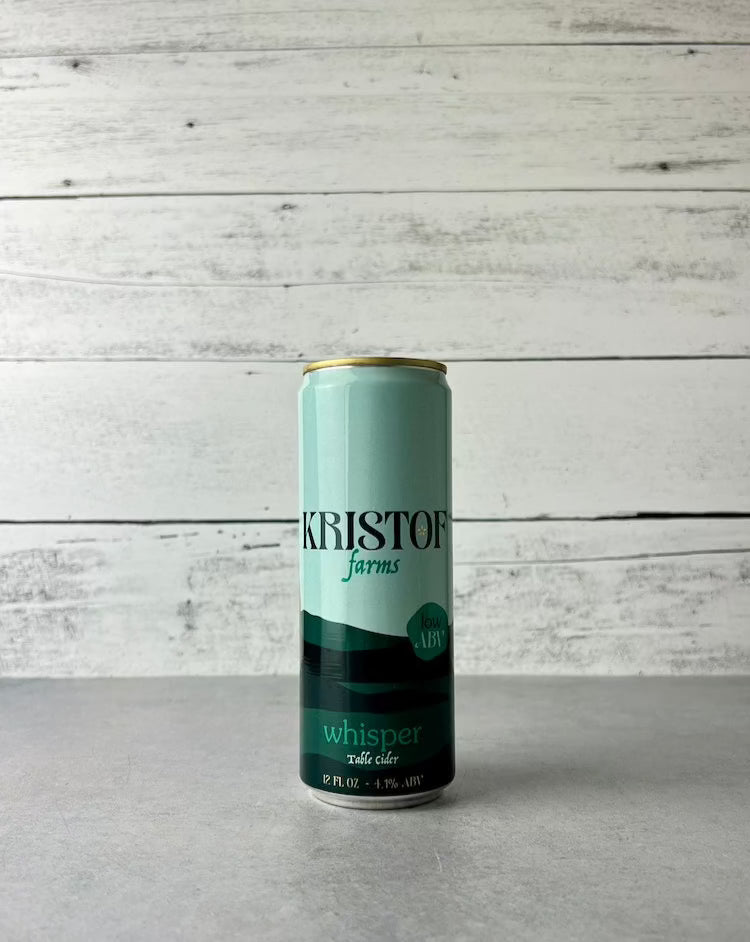 12 oz can of Kristof Farms Whisper Table Cider