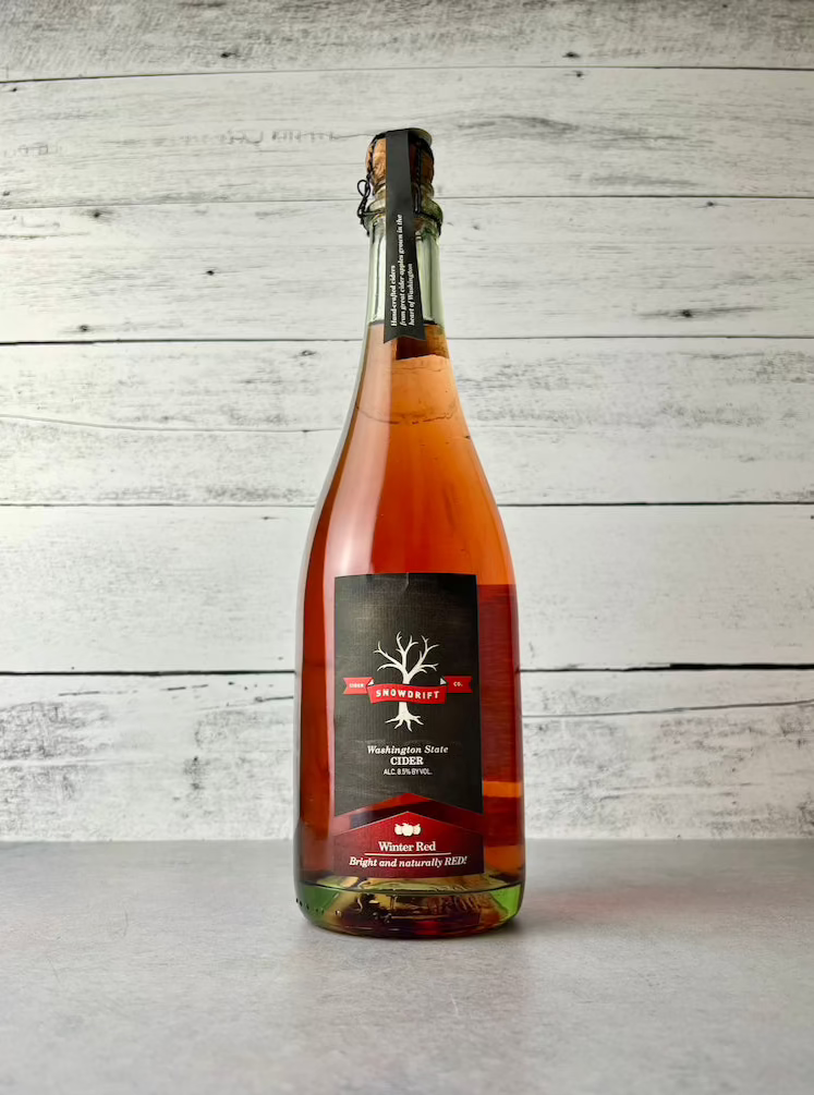 750 mL bottle of Snowdrift Winter Red - Washington State Cider - Bright and naturally RED!